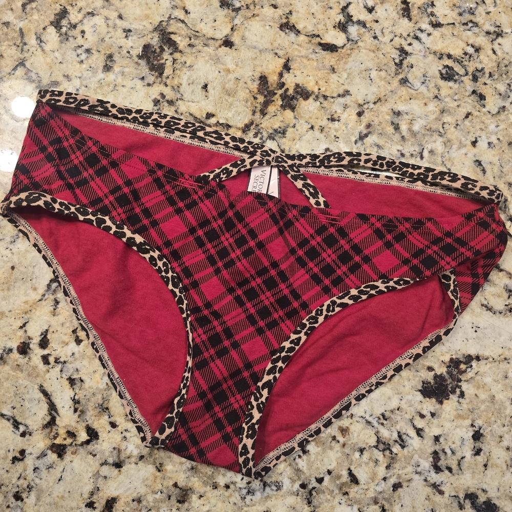 Victoria's Secret Red Plaid Panties with Leopard Trim
